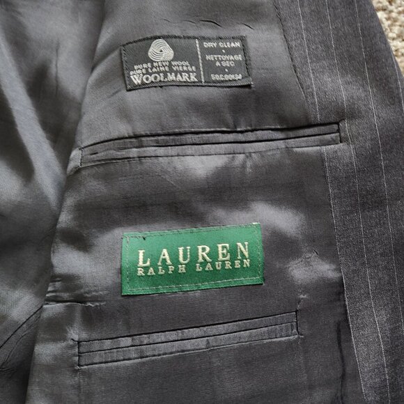 Vintage Lauren Ralph Lauren 100% New Wool Blazer Mens 42XL Gray Pinstripe Canada - Picture 9 of 9